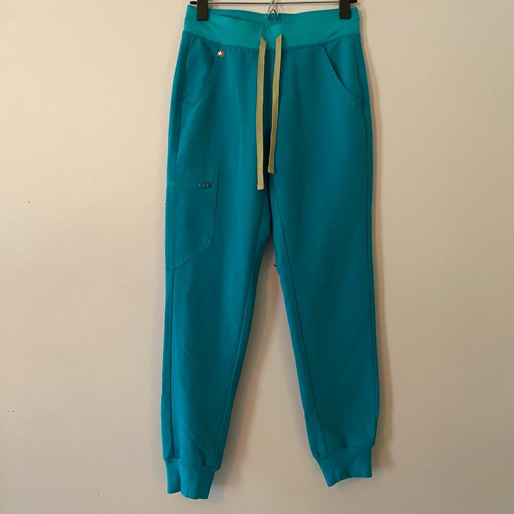 FIGS Teal Blue Zamora Jogger Scrub Pants Regular Rise Uniform Women's size XXS